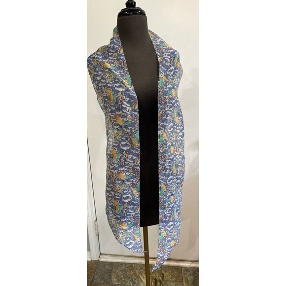 Vtg 1970’s Psychedelic Flowers Waves 20’s Flapper Scarf 74" x 6.5" All Cotton - Picture 1 of 9